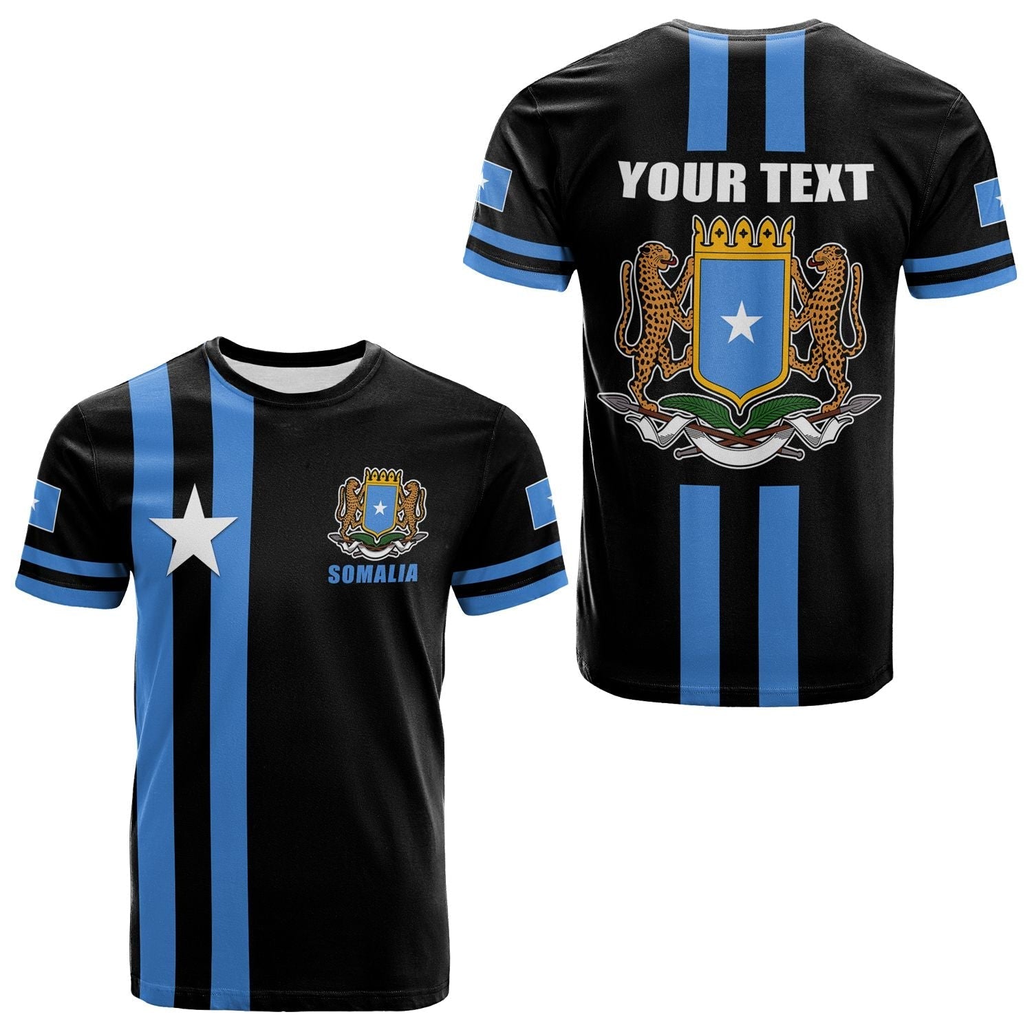 Custom Somalia T-Shirt Flag Black Graphic Tee