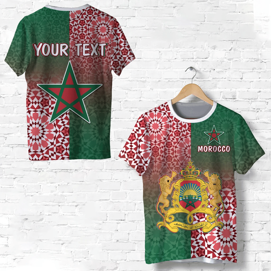 Custom Morocco Pattern T-Shirt Coat Of Arms Graphic Tee