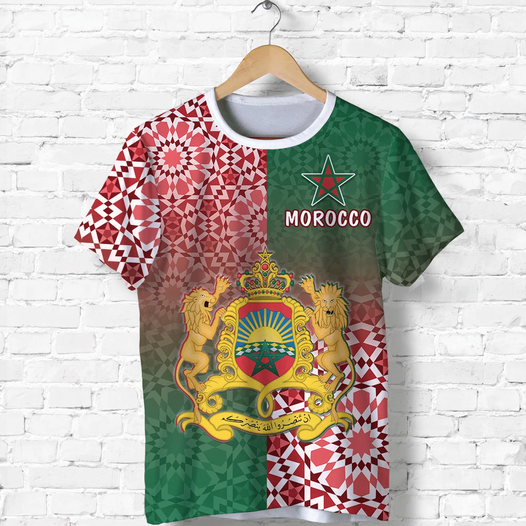 Custom Morocco Pattern T-Shirt Coat Of Arms Graphic Tee