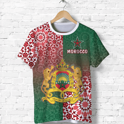 Custom Morocco Pattern T-Shirt Coat Of Arms Graphic Tee