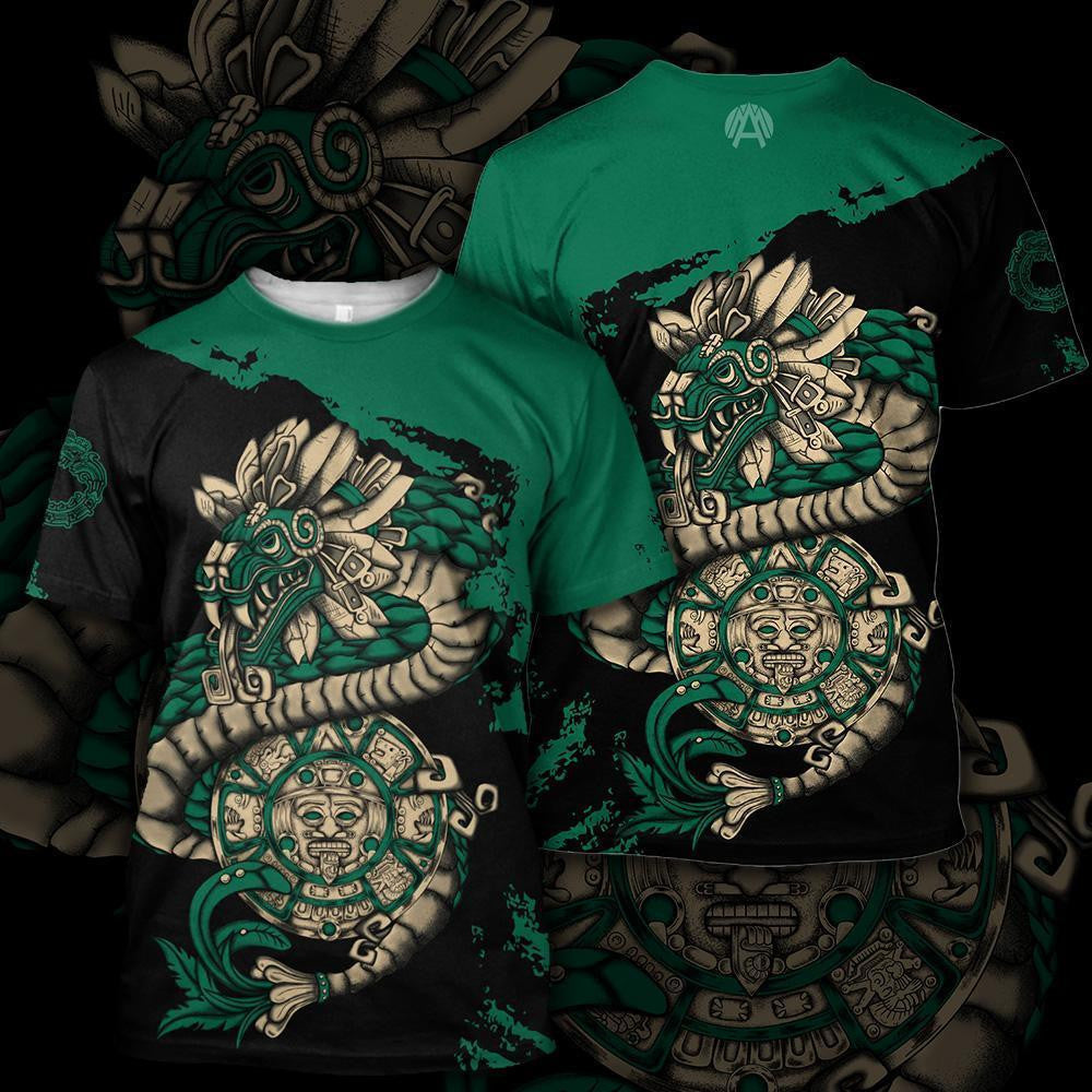 Mexico Aztec T-Shirt Quetzalcoatl Sun Stone Graphic Tee