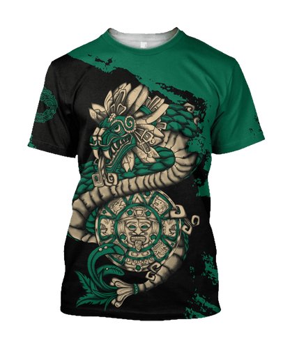 Mexico Aztec T-Shirt Quetzalcoatl Sun Stone Graphic Tee