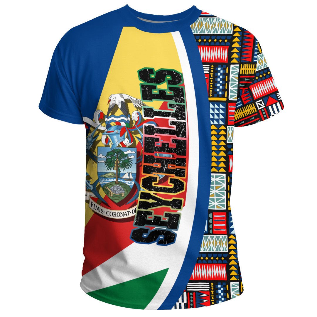 Seychelles Flag and Kente Pattern Special Graphic Tee