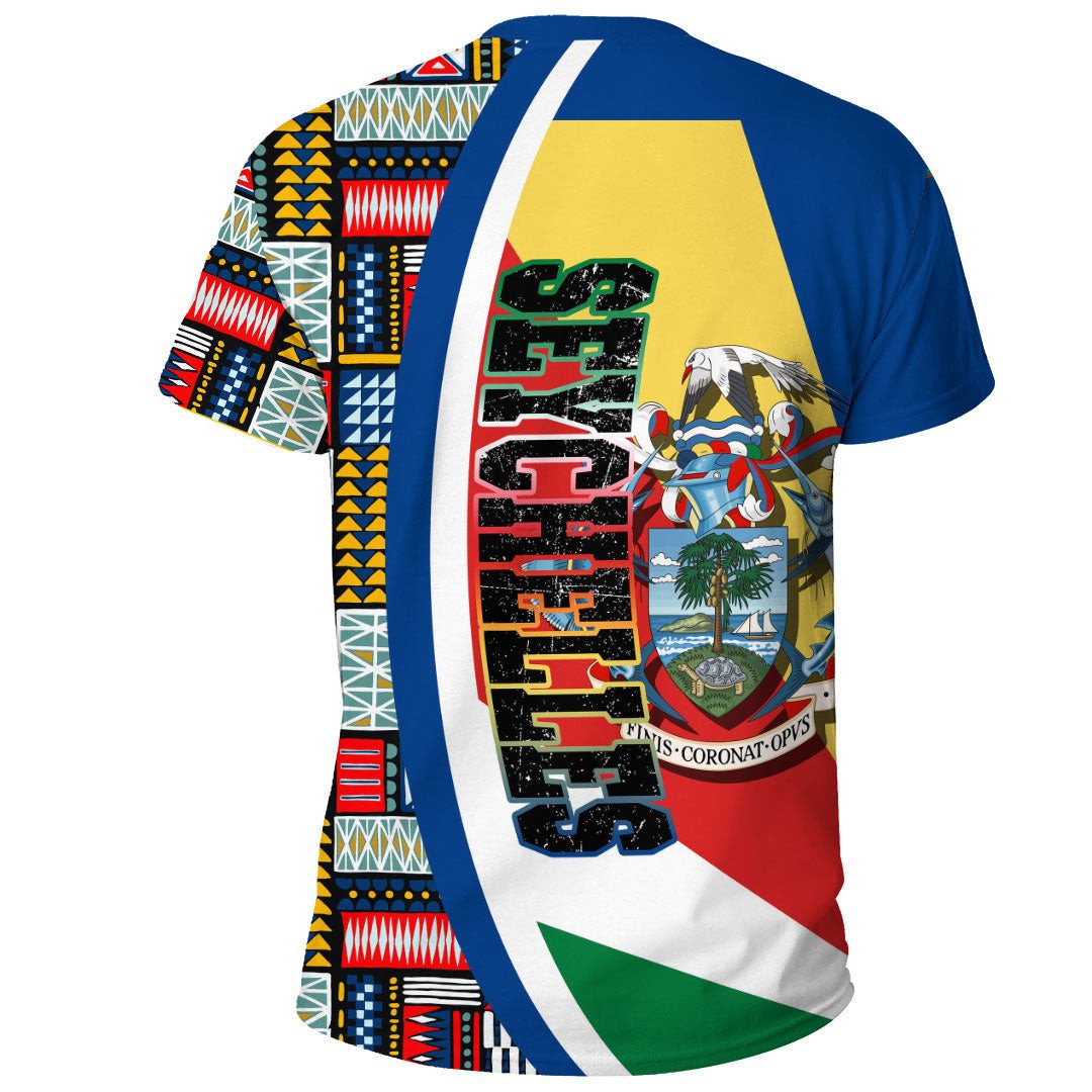 Seychelles Flag and Kente Pattern Special Graphic Tee