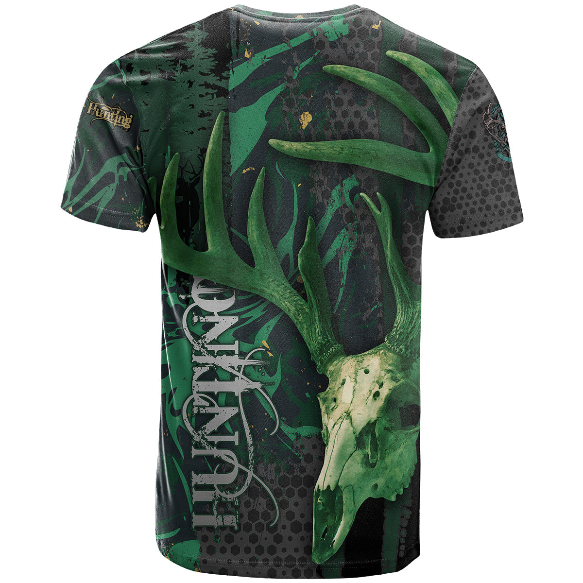 Deer Hunting Green Grunge Pattern T-Shirt Graphic Tee