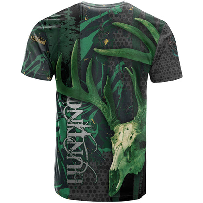 Deer Hunting Green Grunge Pattern T-Shirt Graphic Tee