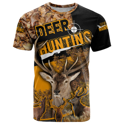 Deer Hunting Fall Of The Leaf Pattern T-Shirt Graphic Tee