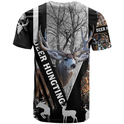 Deer Hunting Deciduous Forest Pattern T-Shirt Graphic Tee
