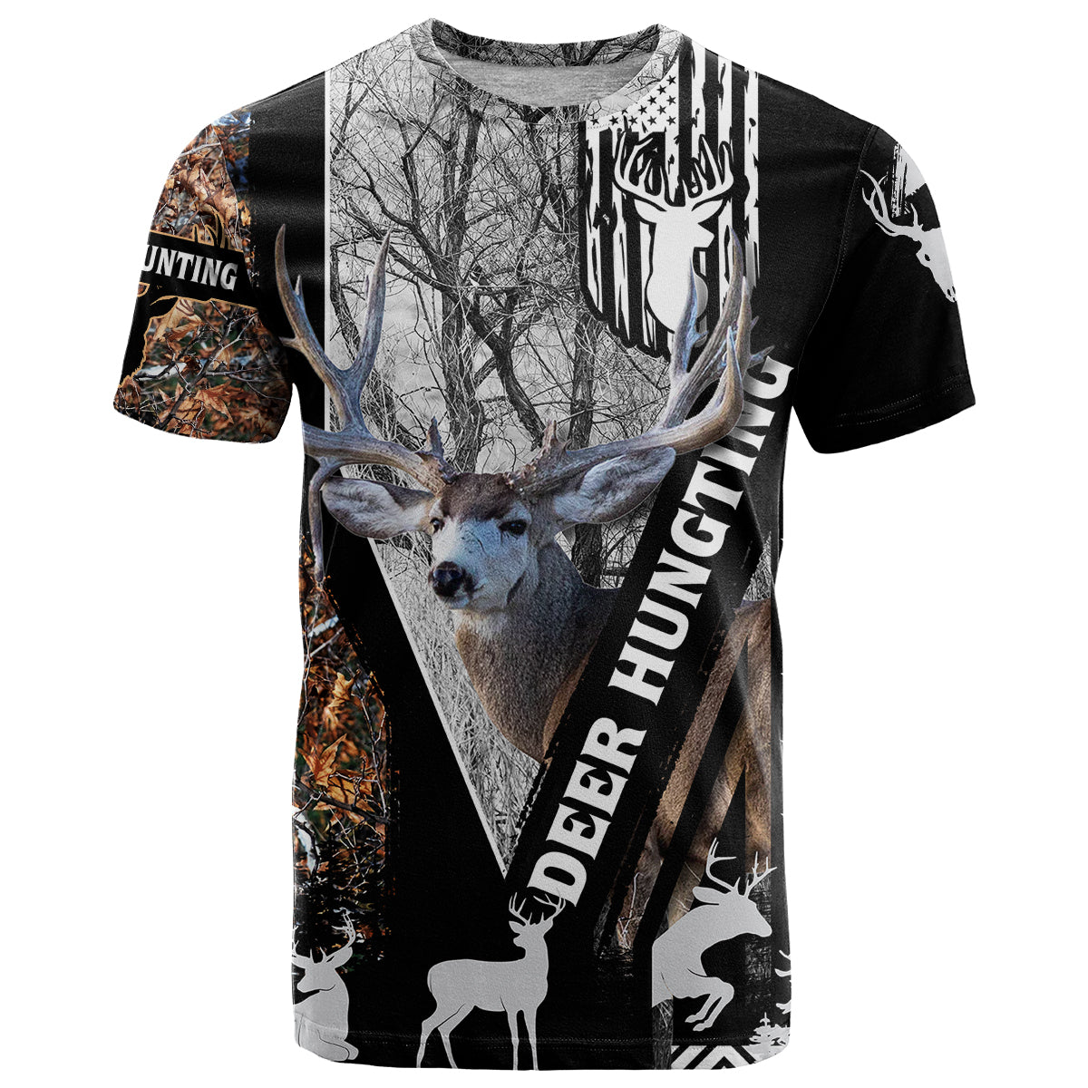 Deer Hunting Deciduous Forest Pattern T-Shirt Graphic Tee