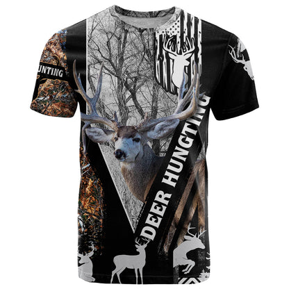 Deer Hunting Deciduous Forest Pattern T-Shirt Graphic Tee