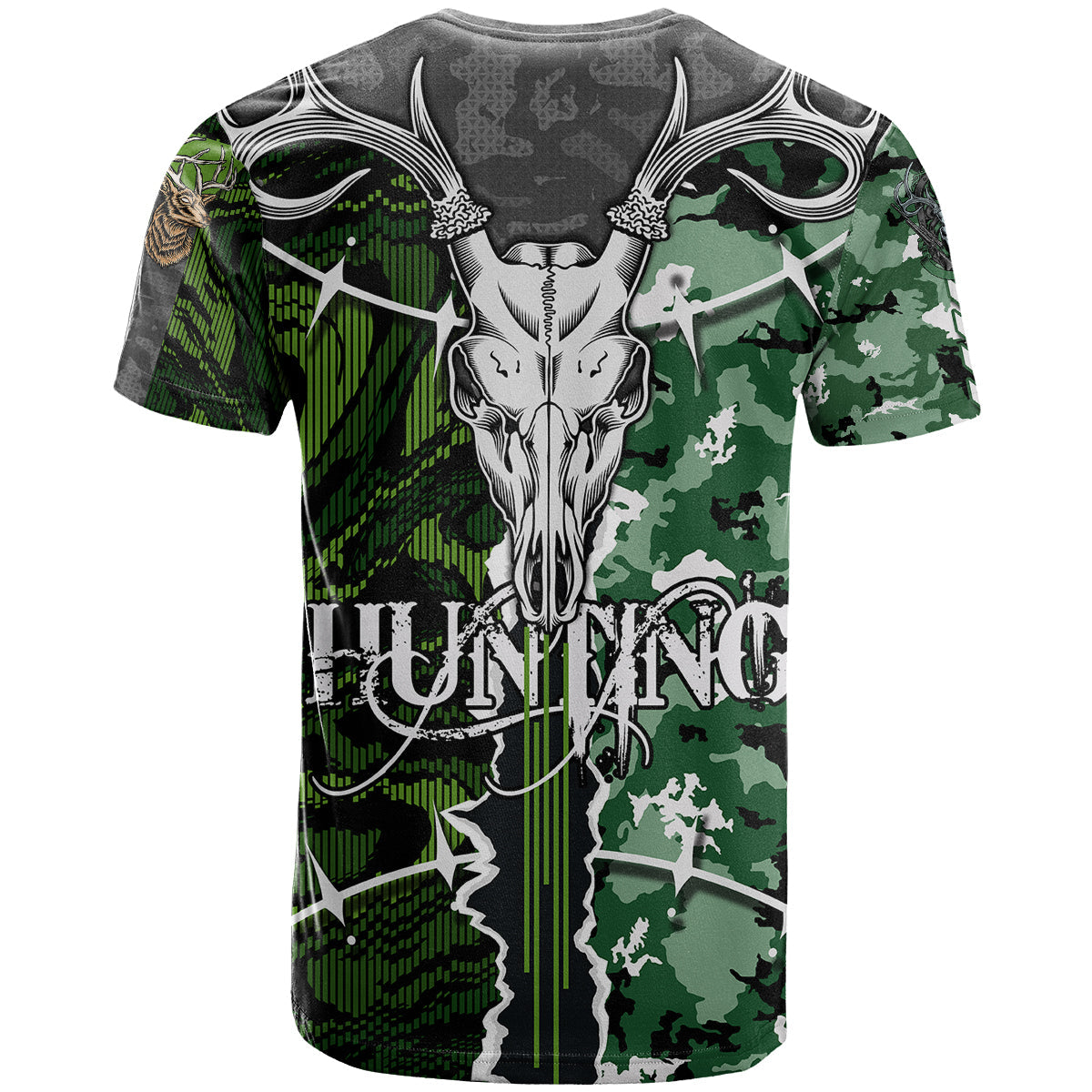 Deer Hunting Green Abstract Pattern T-Shirt Graphic Tee