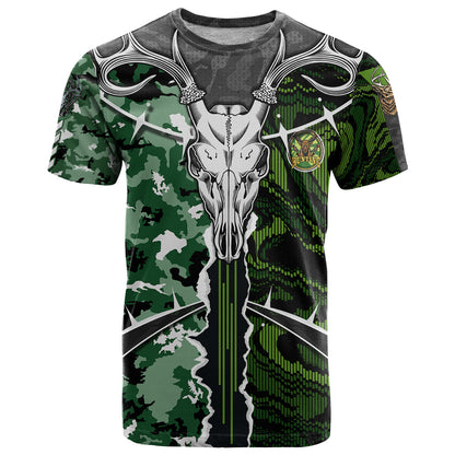 Deer Hunting Green Abstract Pattern T-Shirt Graphic Tee