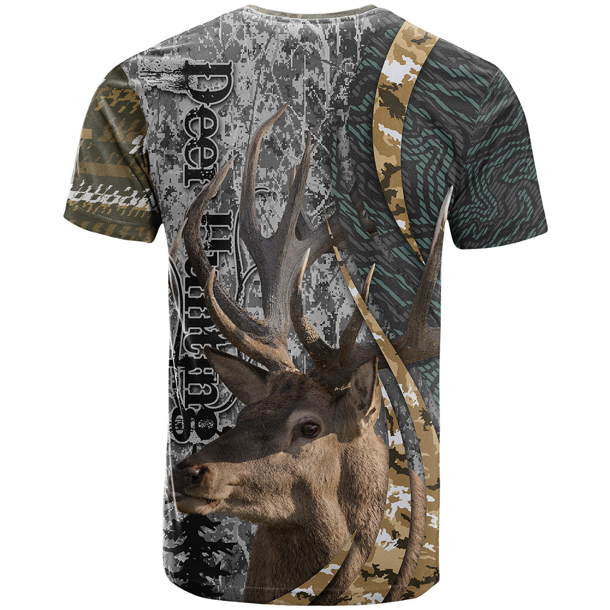 Deer Hunting Abstract Grunge Pattern T-Shirt Graphic Tee