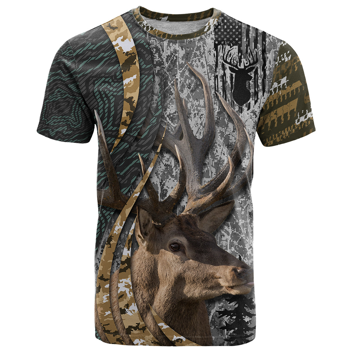 Deer Hunting Abstract Grunge Pattern T-Shirt Graphic Tee