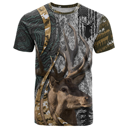 Deer Hunting Abstract Grunge Pattern T-Shirt Graphic Tee