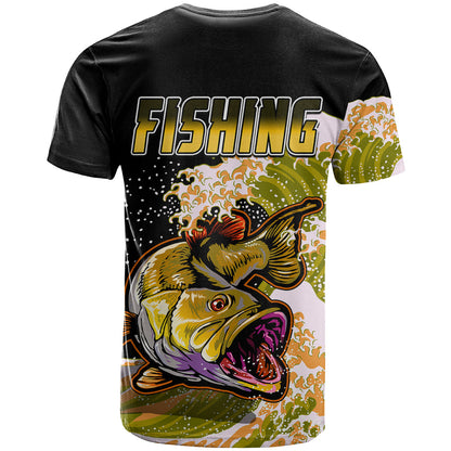 Largemouth Bass Fishing Yellow T-Shirt Graphic Tee