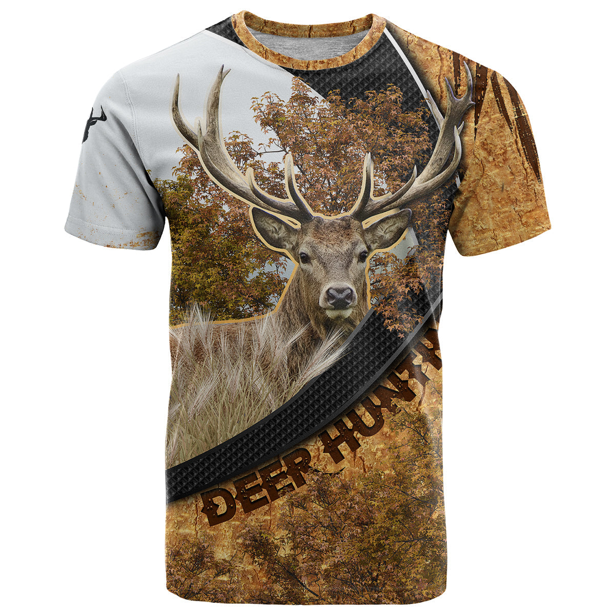 Deer Hunting Autumn Forest Abstract Pattern T-Shirt Graphic Tee