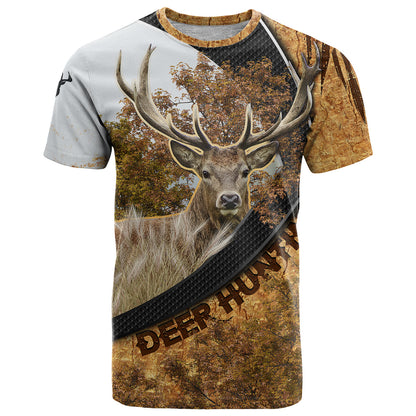 Deer Hunting Autumn Forest Abstract Pattern T-Shirt Graphic Tee