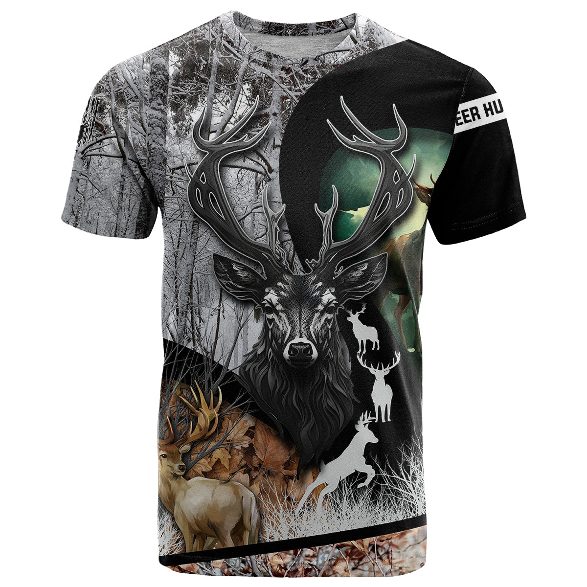 Deer Hunting A Mystical Deer With Large Antler Within A Forest Winter Forest Pattern T-Shirt Graphic Tee