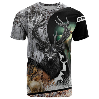 Deer Hunting A Mystical Deer With Large Antler Within A Forest Winter Forest Pattern T-Shirt Graphic Tee