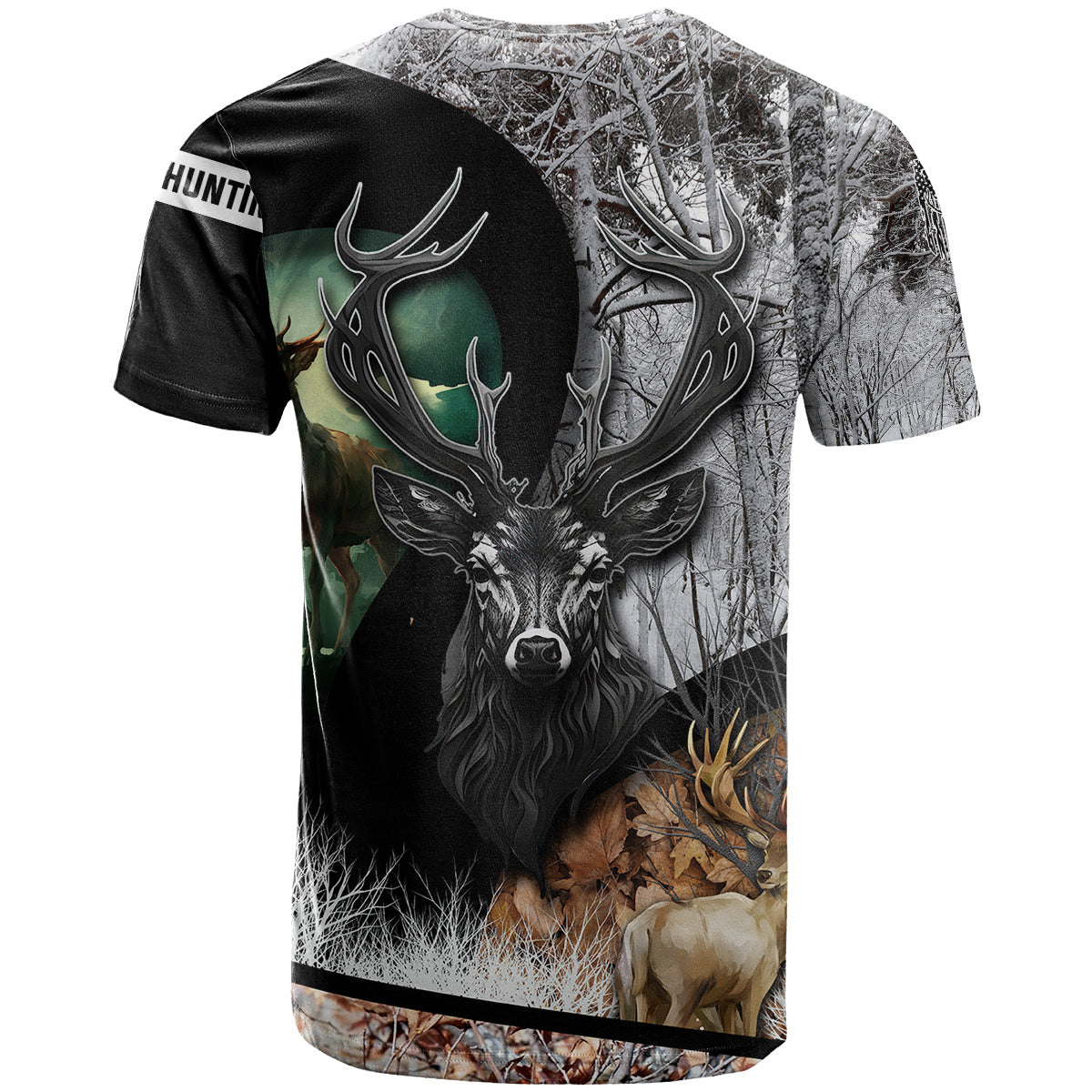 Deer Hunting A Mystical Deer With Large Antler Within A Forest Winter Forest Pattern T-Shirt Graphic Tee