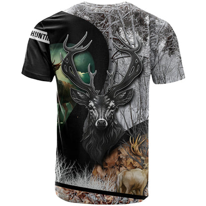 Deer Hunting A Mystical Deer With Large Antler Within A Forest Winter Forest Pattern T-Shirt Graphic Tee