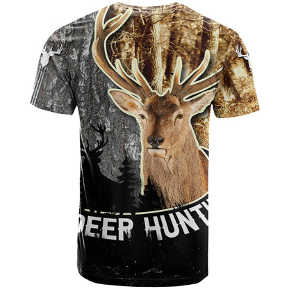 Deer Hunting Old Tree Bark Texture And Dry Broadleaf Forest Abstract Pattern T-Shirt Graphic Tee