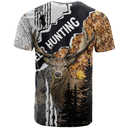 Deer Hunting Dry Broadleaf Forest Grunge Pattern T-Shirt Graphic Tee