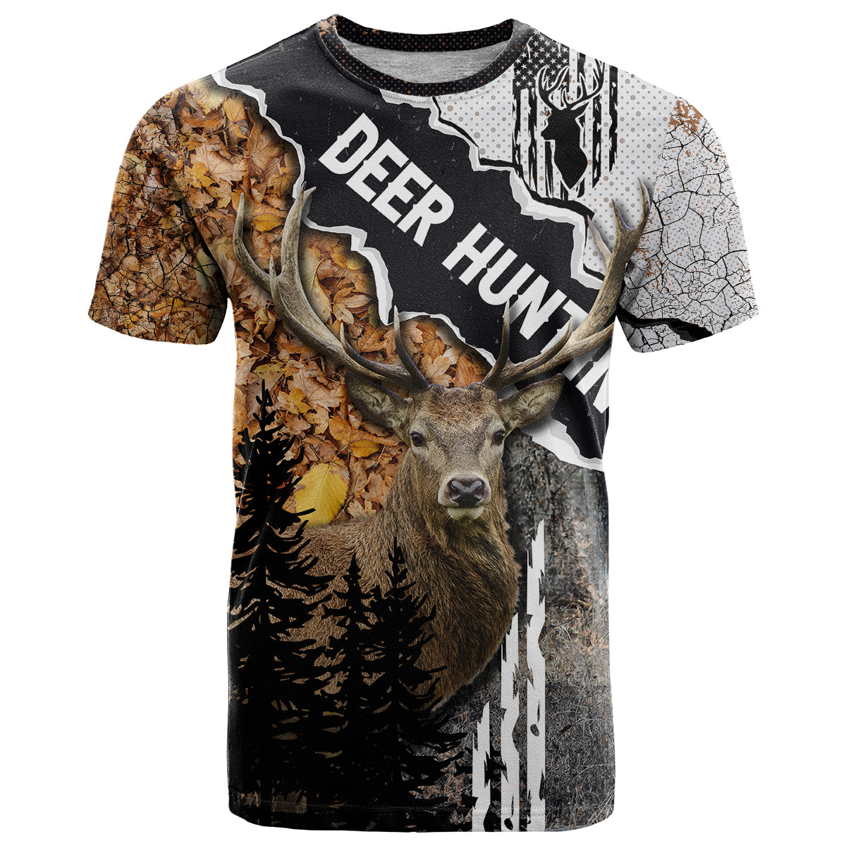 Deer Hunting Dry Broadleaf Forest Grunge Pattern T-Shirt Graphic Tee