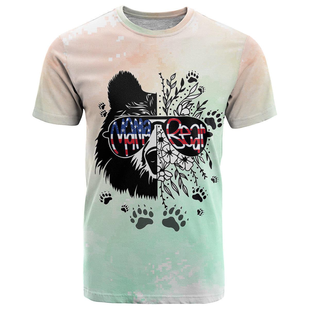 Personalised Mama Bear US Flag First Mother's Day Together T-Shirt Graphic Tee