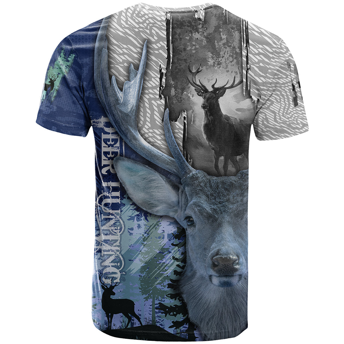 Deer Hunting Stag In The Night Abstract Pattern T-Shirt Graphic Tee