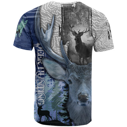 Deer Hunting Stag In The Night Abstract Pattern T-Shirt Graphic Tee