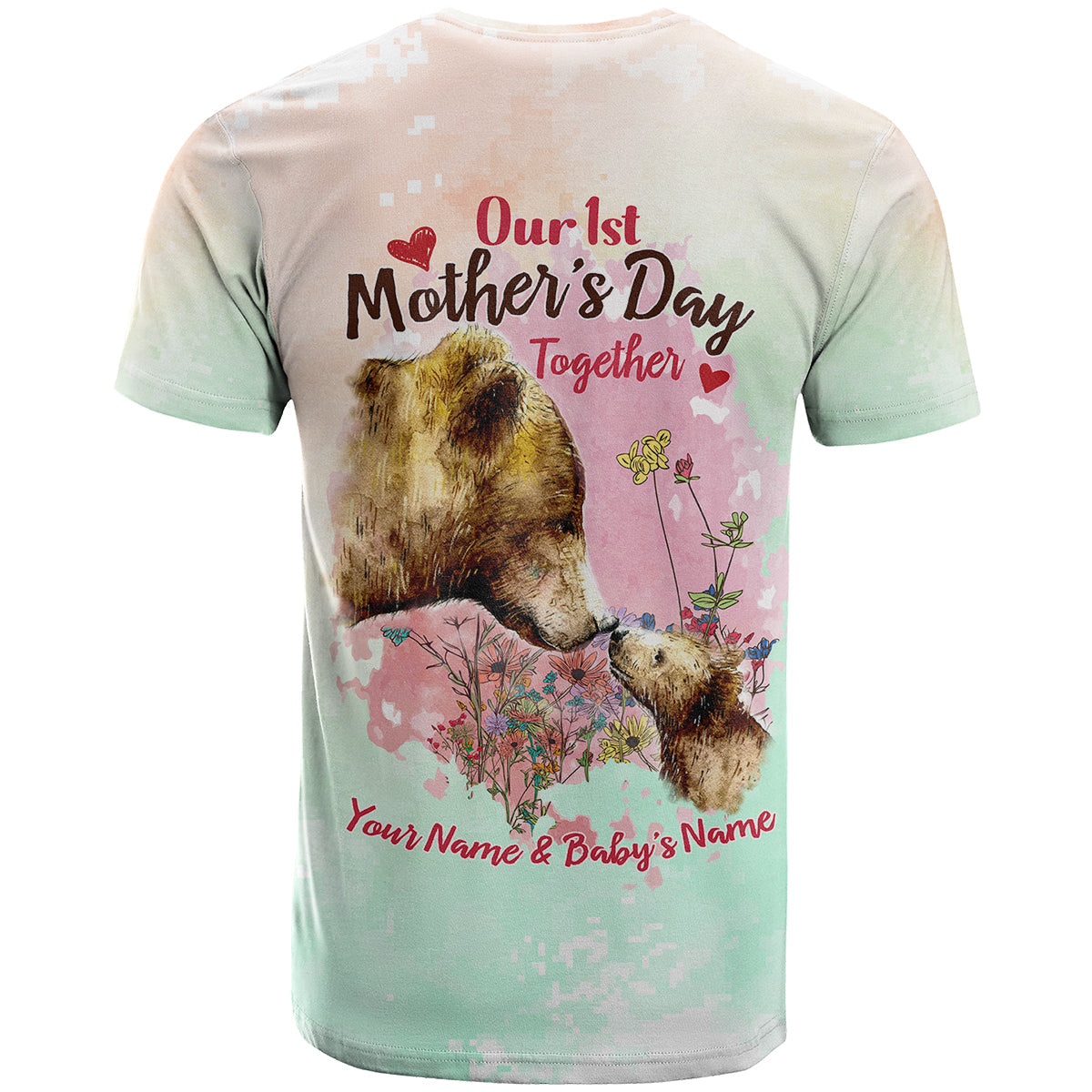 Personalised Mama Bear US Flag First Mother's Day Together T-Shirt Graphic Tee