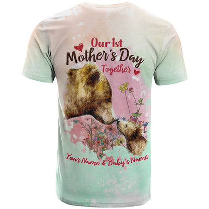 Personalised Mama Bear US Flag First Mother's Day Together T-Shirt Graphic Tee