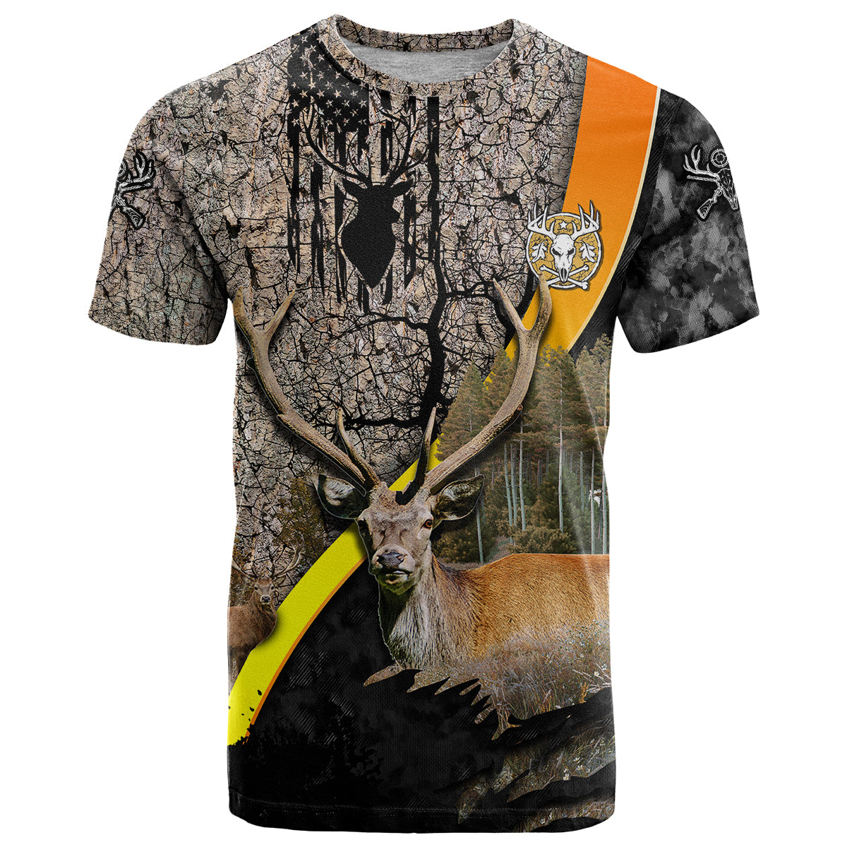 Deer Hunting Old Tree Bark Texture Gray Abstract Pattern T-Shirt Graphic Tee