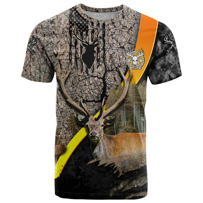 Deer Hunting Old Tree Bark Texture Gray Abstract Pattern T-Shirt Graphic Tee