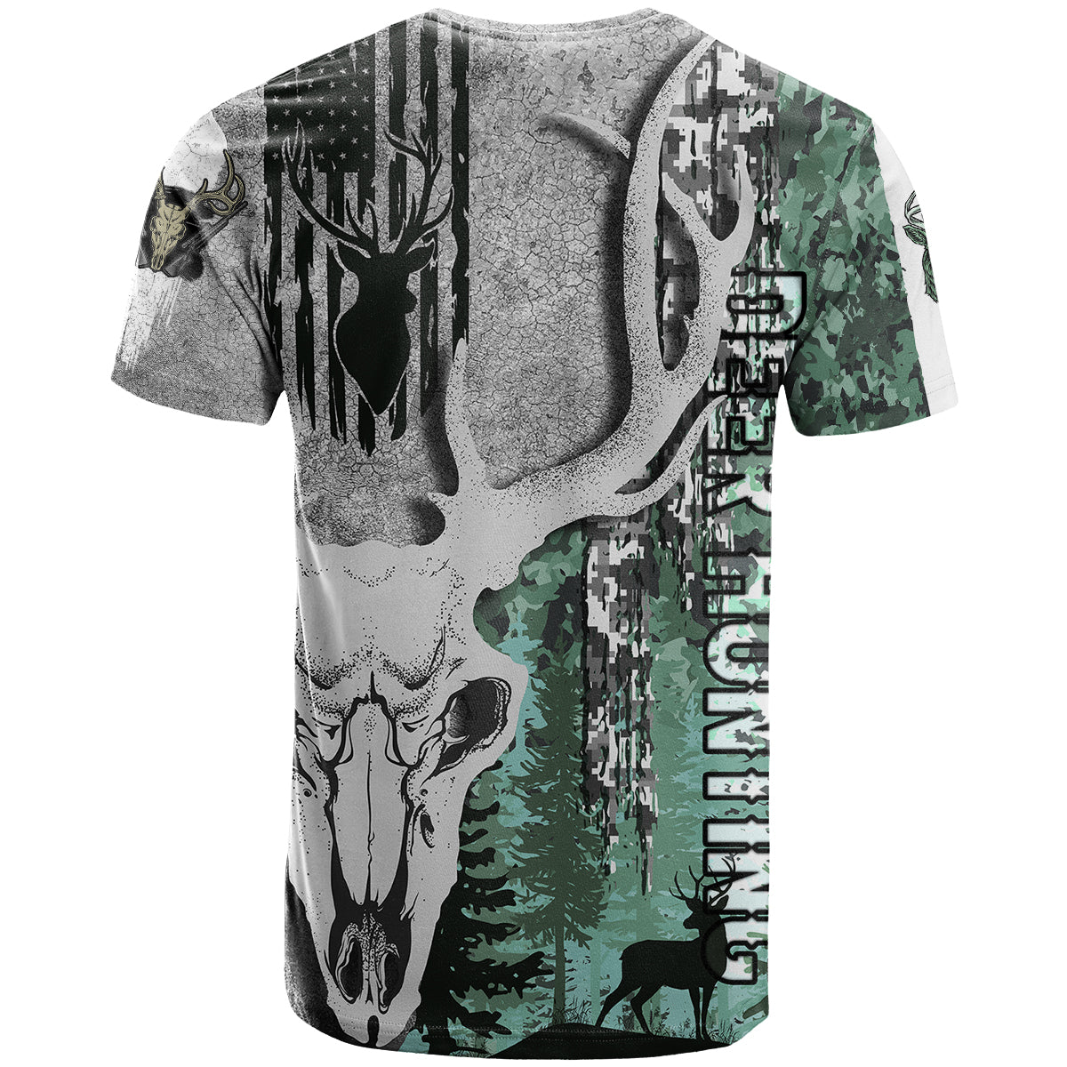 Deer Hunting Abstract Dark Forest Pattern T-Shirt Graphic Tee