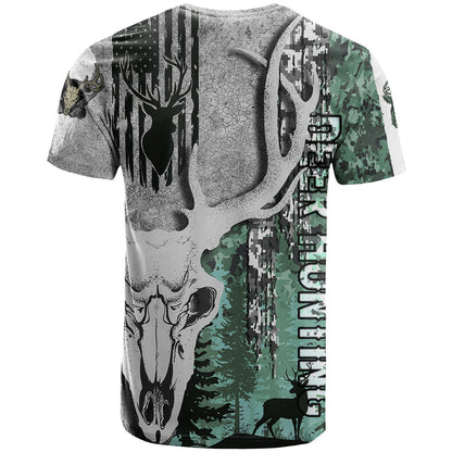 Deer Hunting Abstract Dark Forest Pattern T-Shirt Graphic Tee