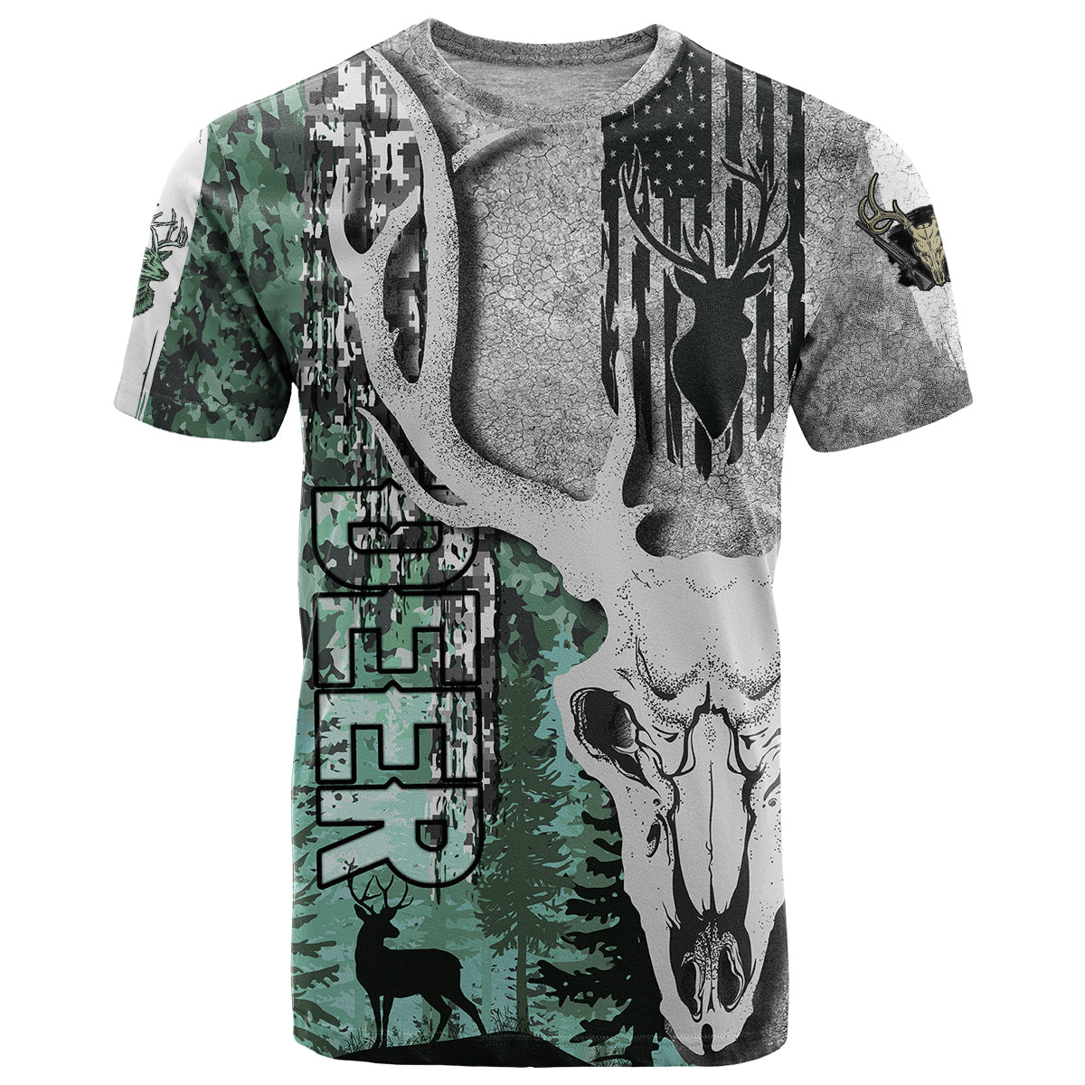 Deer Hunting Abstract Dark Forest Pattern T-Shirt Graphic Tee