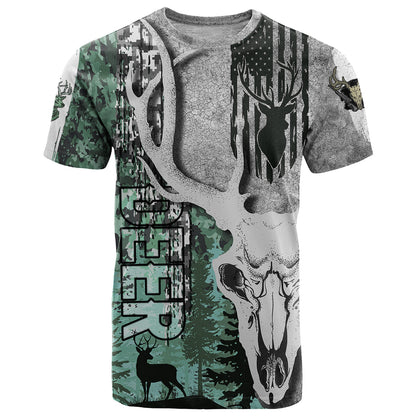 Deer Hunting Abstract Dark Forest Pattern T-Shirt Graphic Tee