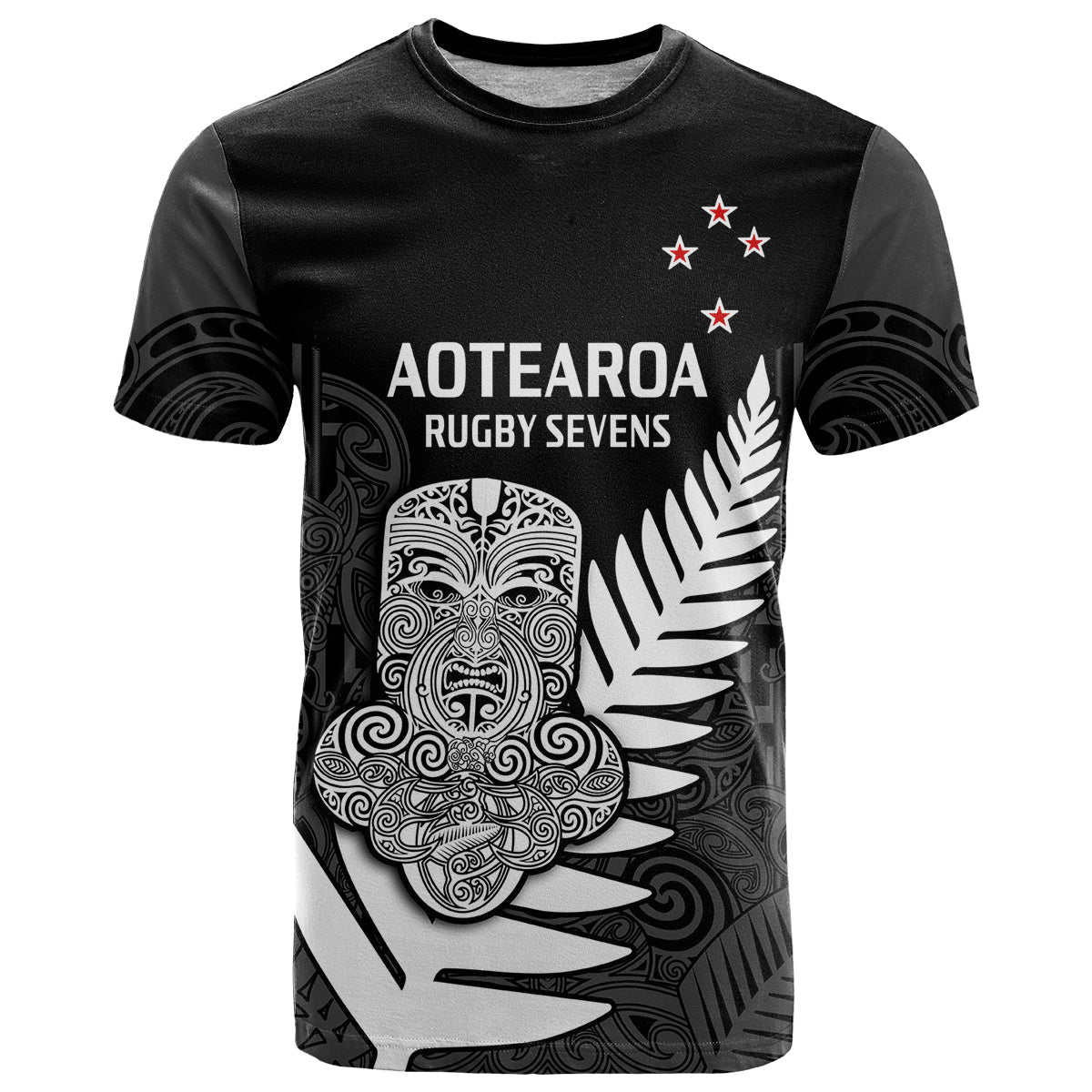 Custom Aotearoa Rugby Sevens All Black Tiki Fern T-Shirt Graphic Tee