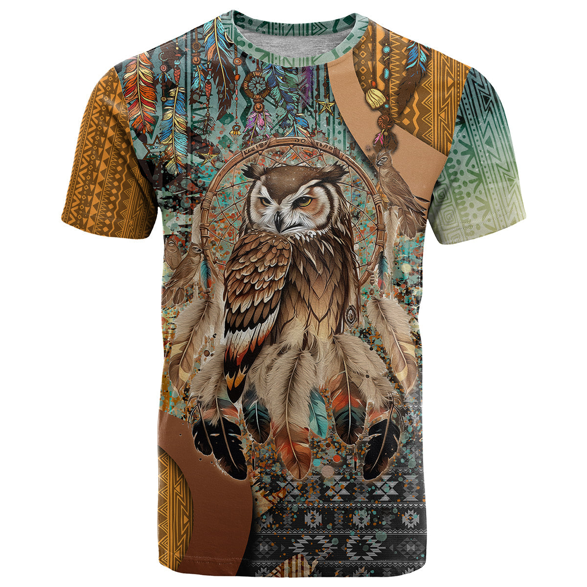Native American Dreamcatcher Owl and Feathers T-Shirt Graphic Tee