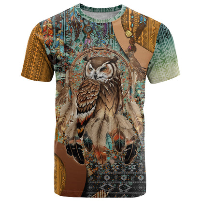 Native American Dreamcatcher Owl and Feathers T-Shirt Graphic Tee