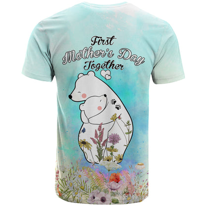 Mother's Day Mama Bear Mix Wild Flowers T-Shirt Graphic Tee
