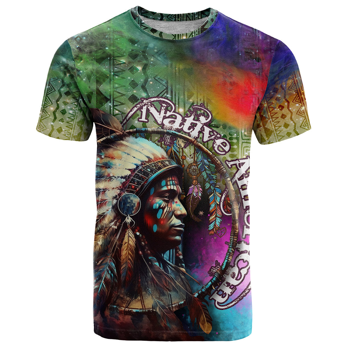 Native American Indian Chief Man Headdress T-Shirt Graphic Tee