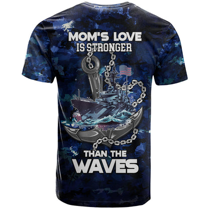 Mother's Day Navy Mom Camo Style Mom's Love Is Stronger Than Waves T-Shirt Graphic Tee