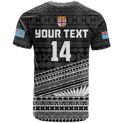 Custom Fiji Sevens Rugby Fijian 7s Black Tapa Polynesian Art T-Shirt Graphic Tee