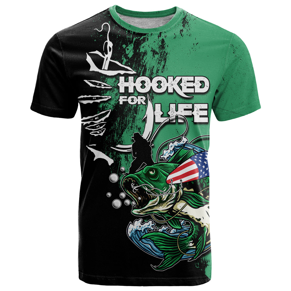 Bass Fishing Tournament Hooked For Life T-Shirt Graphic Tee
