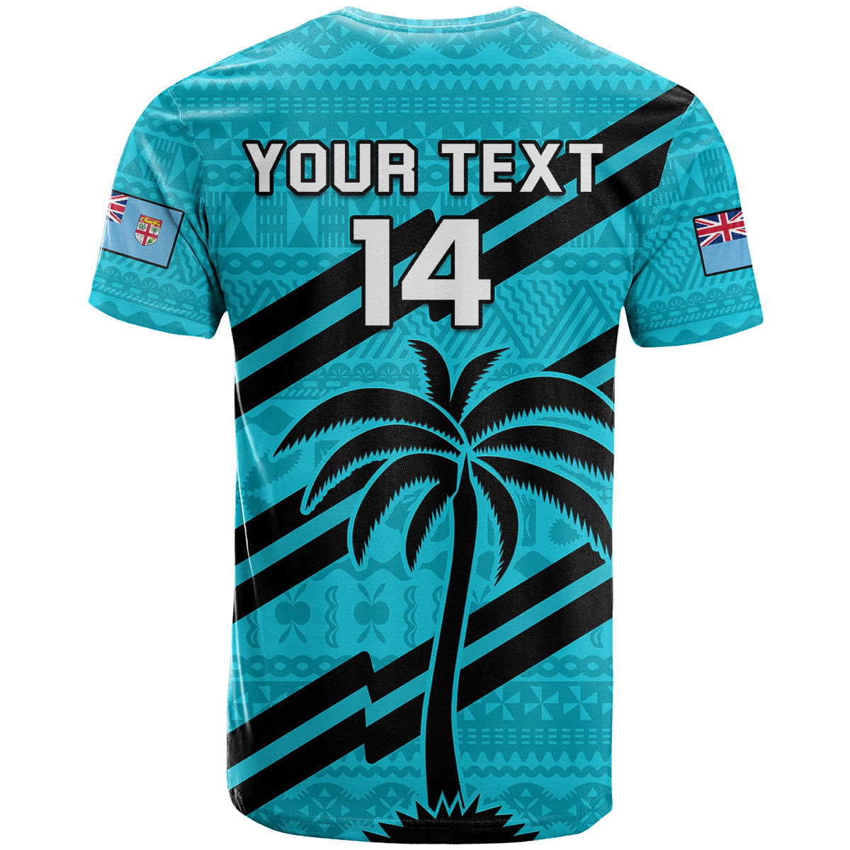 Custom Fiji Rugby Tapa Pattern Fijian 7s Cyan T-Shirt Graphic Tee