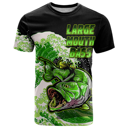 Custom Bass Fishing Green T-Shirt Graphic Tee